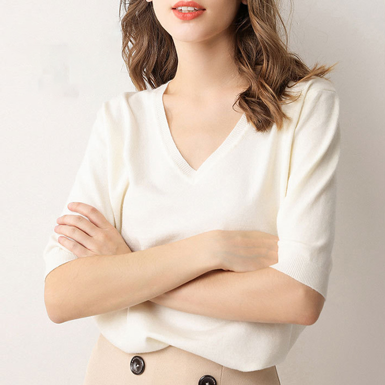 V領簡約針織多色通勤T恤