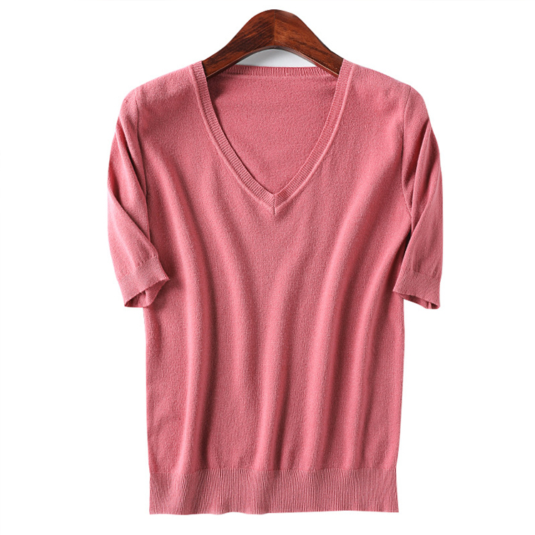 V領簡約針織多色通勤T恤