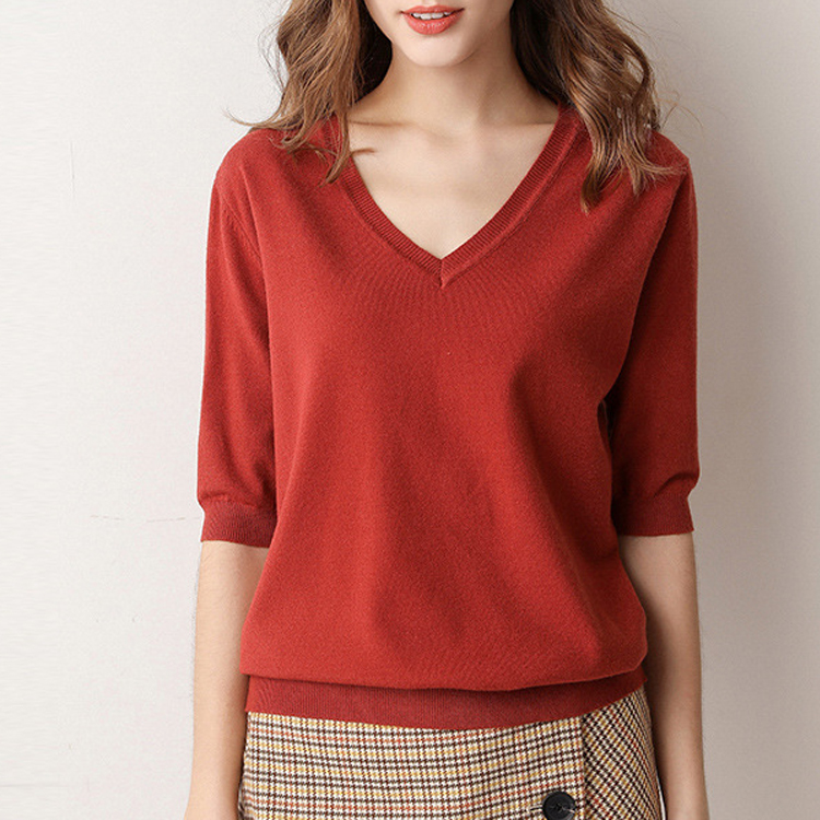 V領簡約針織多色通勤T恤