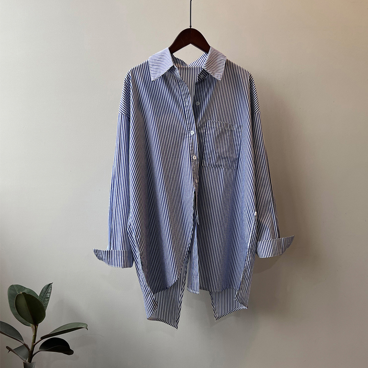 法式小眾後開叉收腰棉襯衫