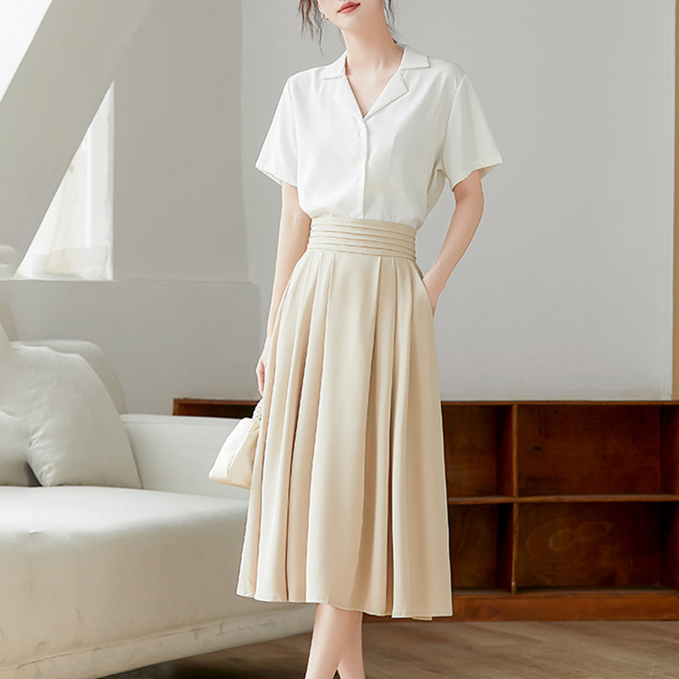 高腰百褶通勤簡約氣質半身裙