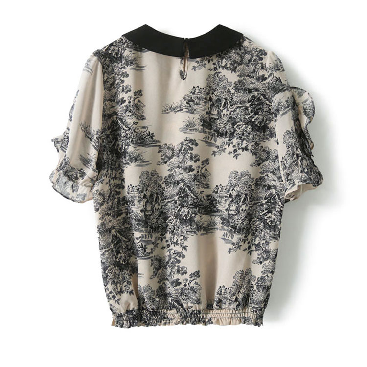 水墨五分袖壓褶拼色T恤