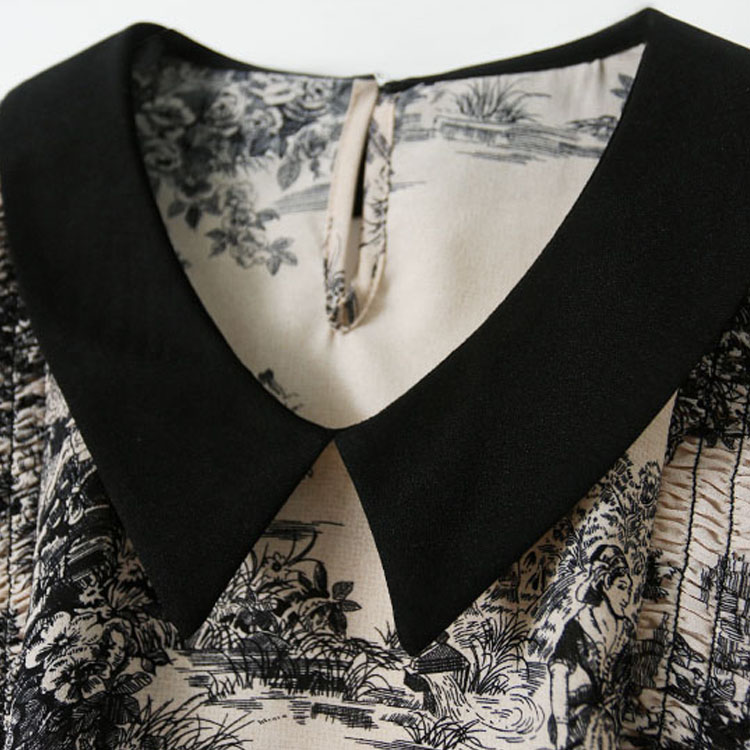 水墨五分袖壓褶拼色T恤