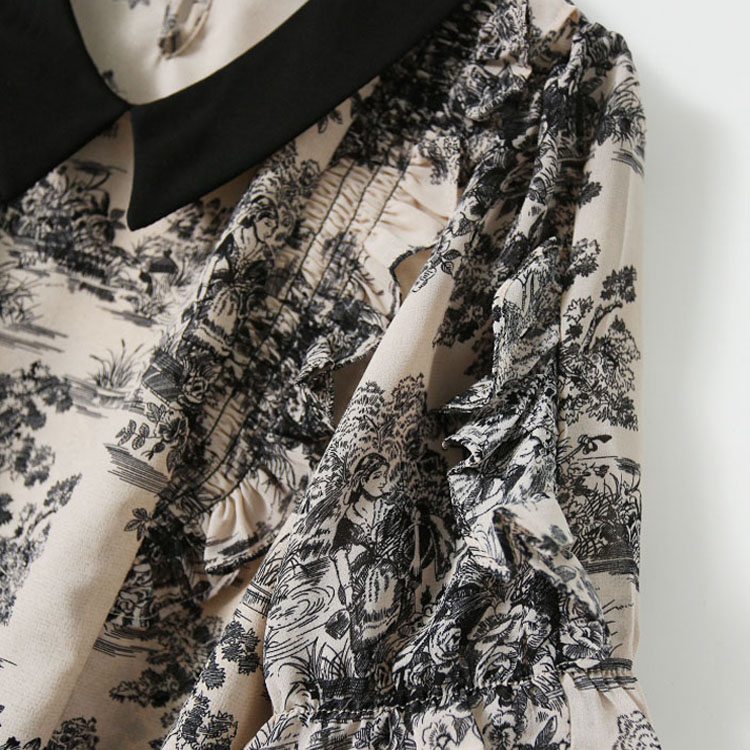 水墨五分袖壓褶拼色T恤