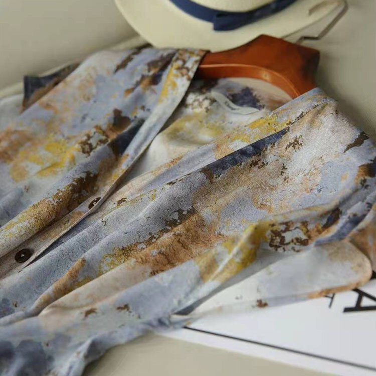 油畫質感桑蠶絲氣質連衣裙