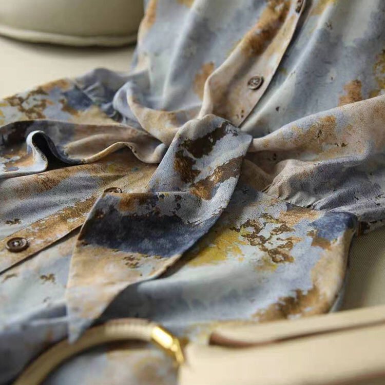 油畫質感桑蠶絲氣質連衣裙