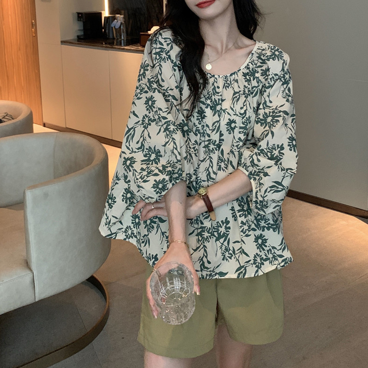 復古碎花小眾襯衫/鬆緊腰休閒短褲