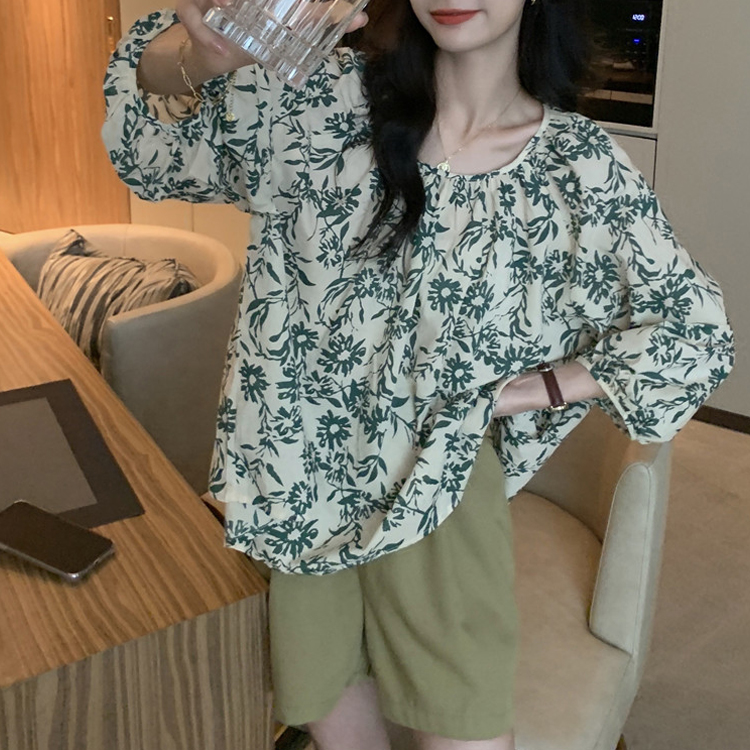 復古碎花小眾襯衫/鬆緊腰休閒短褲