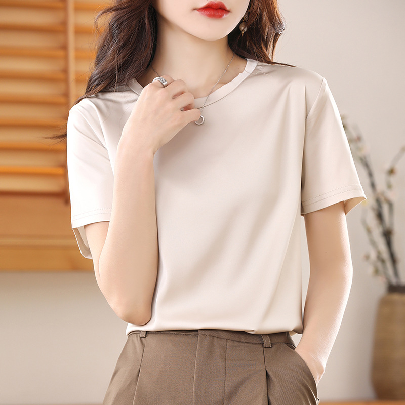 醋酸緞面簡約通勤休閒T恤