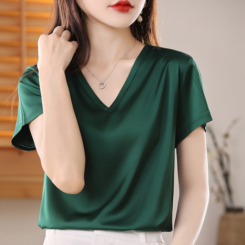 醋酸緞面簡約通勤休閒T恤