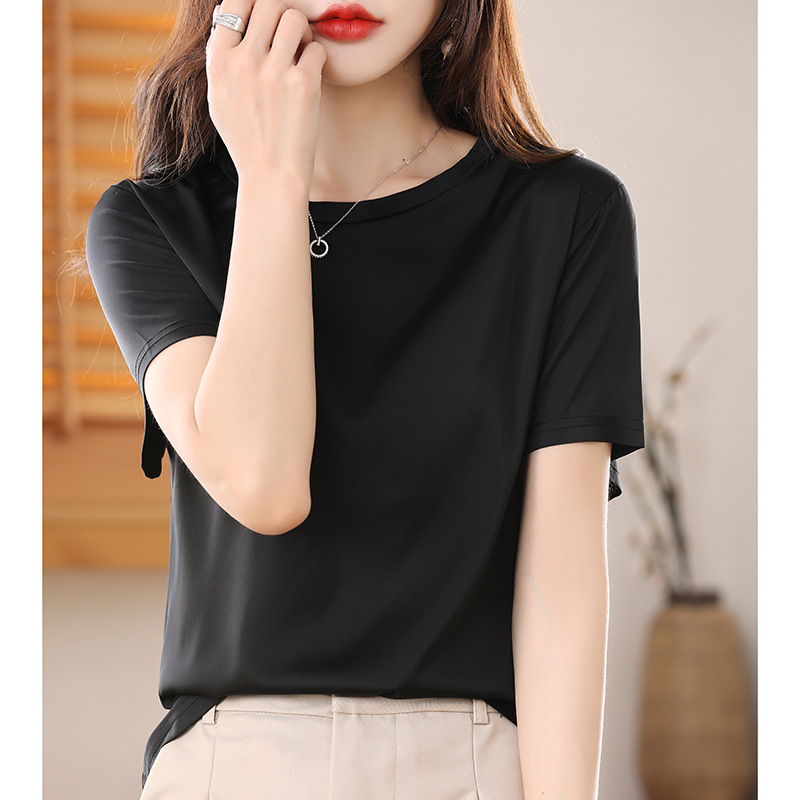 醋酸緞面簡約通勤休閒T恤