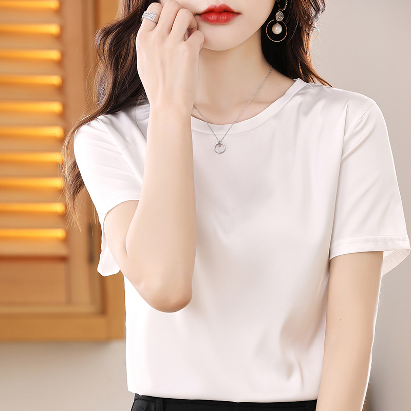 醋酸緞面簡約通勤休閒T恤