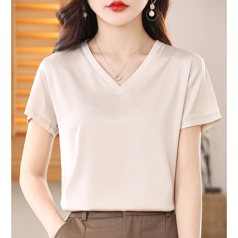 醋酸緞面簡約通勤休閒T恤