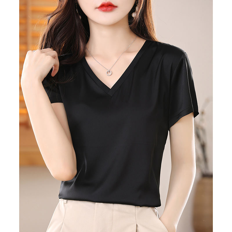 醋酸緞面簡約通勤休閒T恤