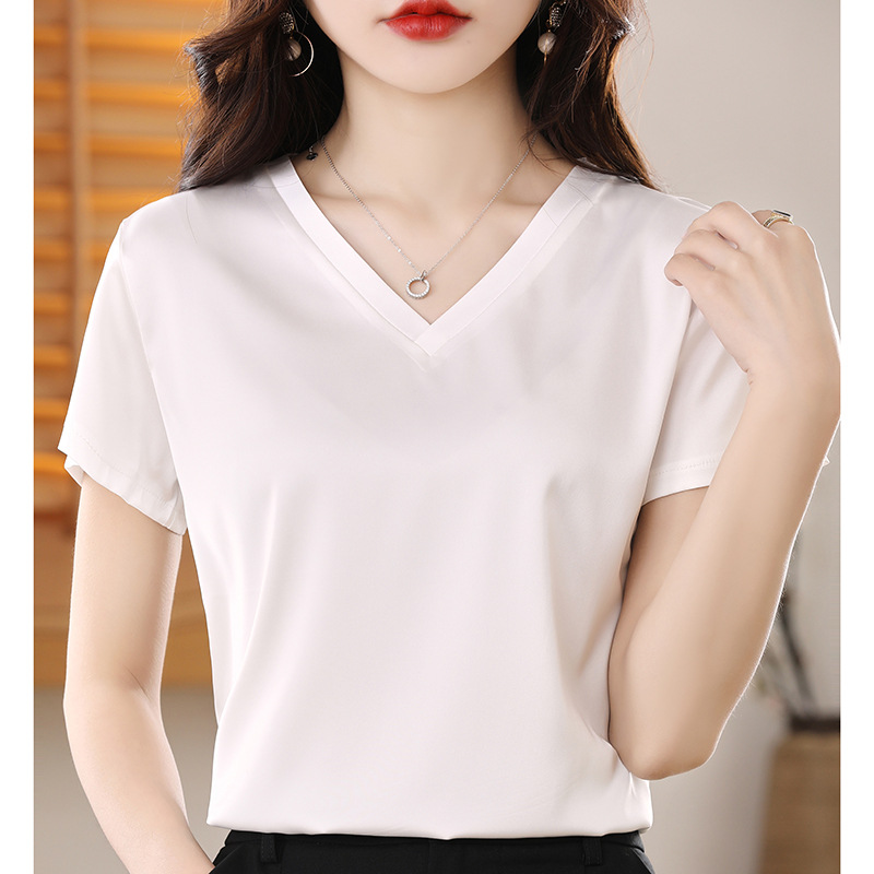 醋酸緞面簡約通勤休閒T恤