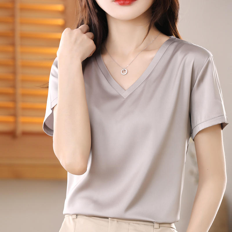 醋酸緞面簡約通勤休閒T恤