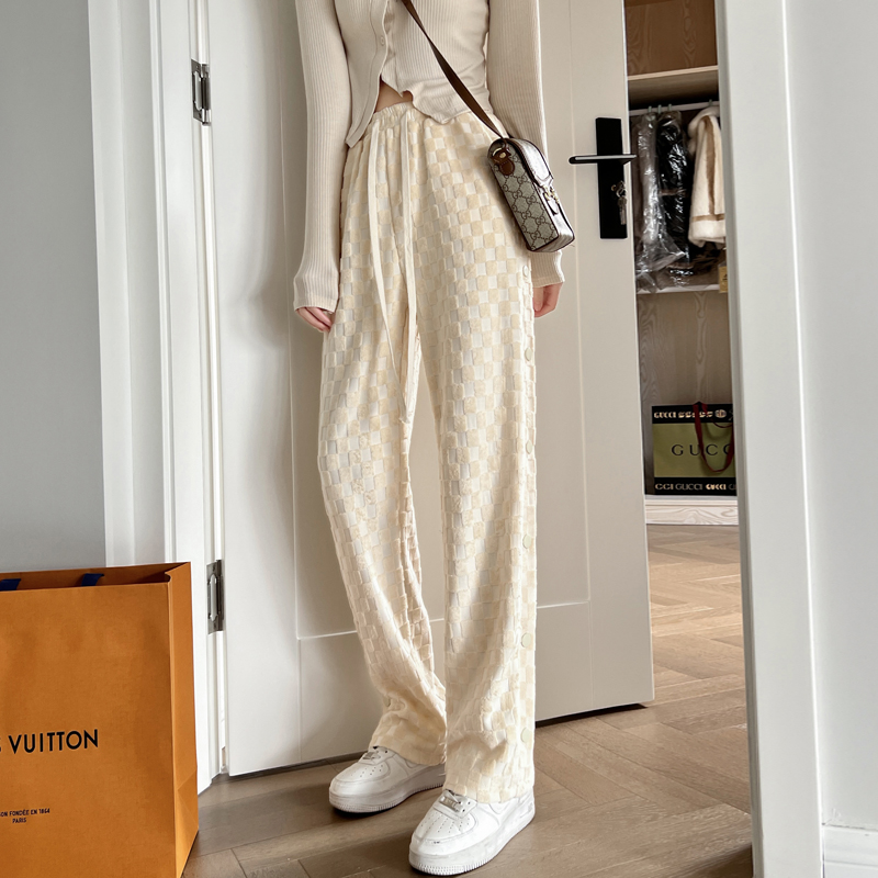 兩色棋盤格休閒排扣休閒褲