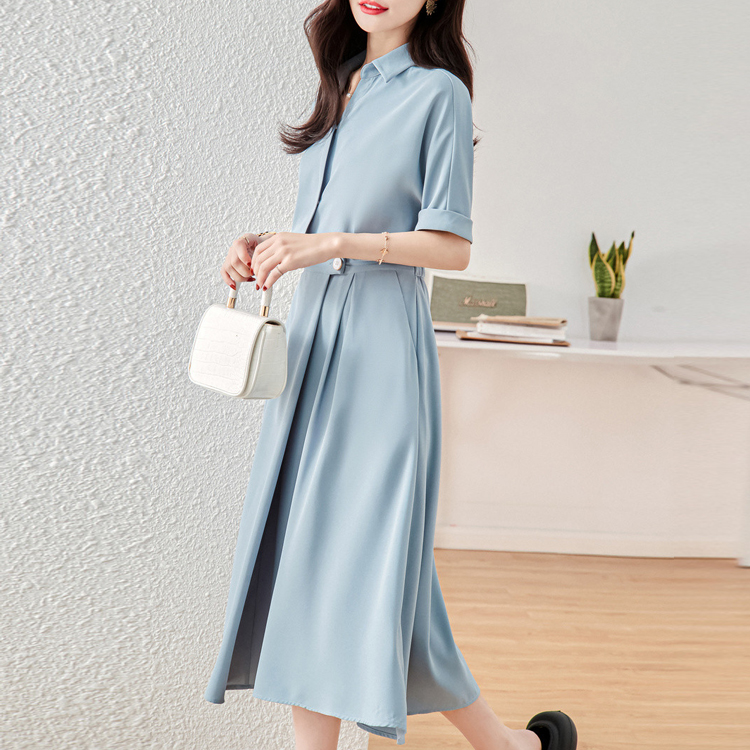 POLO領中腰通勤鬆緊連身裙
