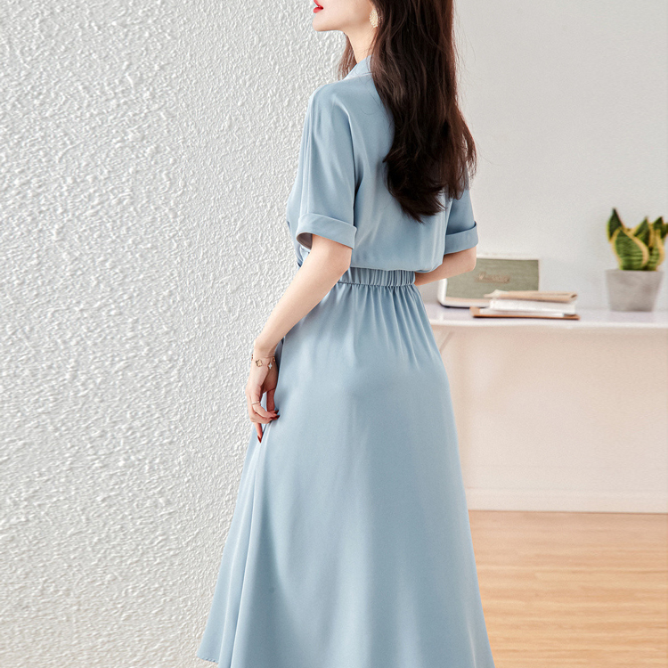 POLO領中腰通勤鬆緊連身裙