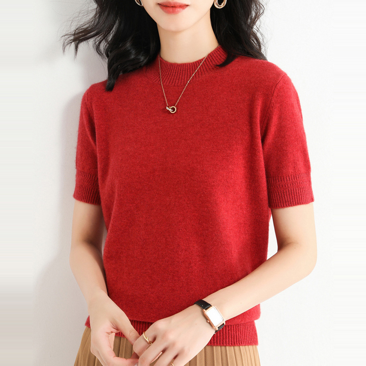半高領簡約優雅針織T恤