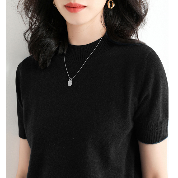 半高領簡約優雅針織T恤