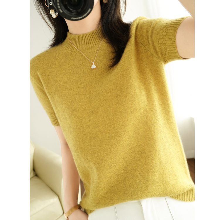半高領簡約優雅針織T恤