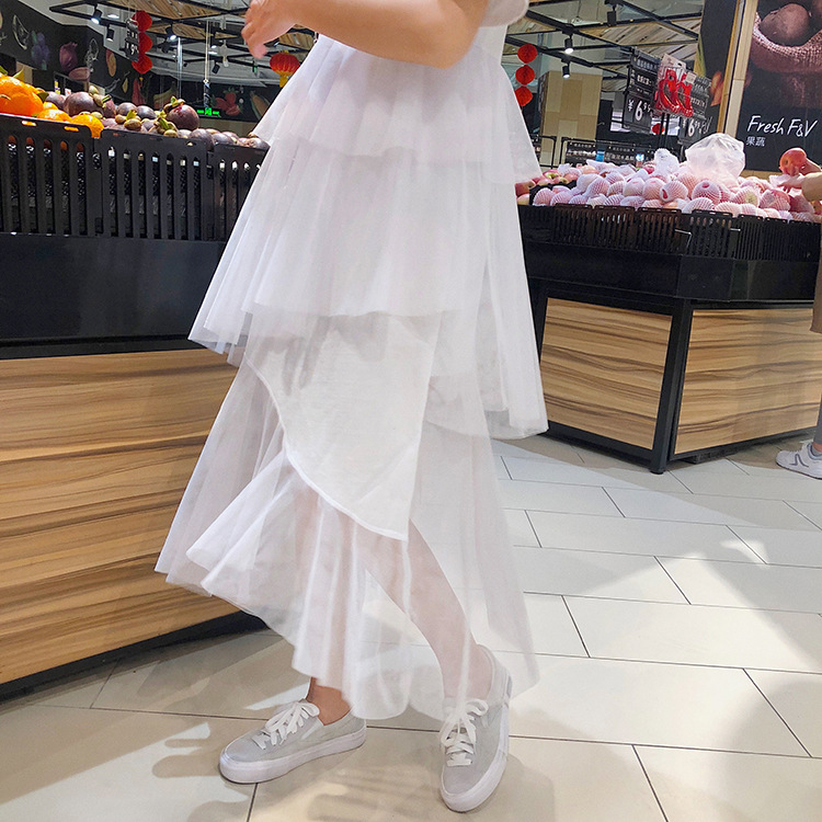 夏季拼接不規則網紗休閒連身裙