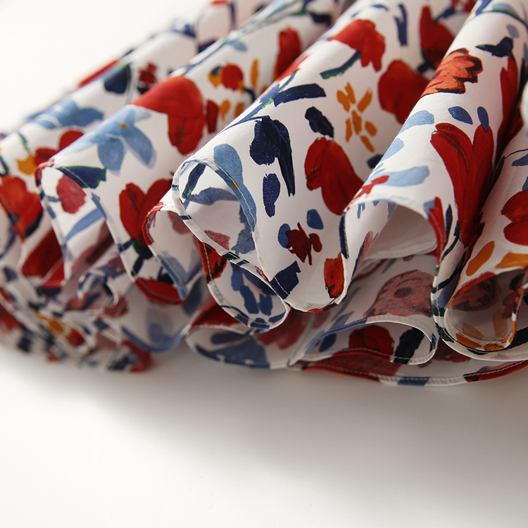 方領印花背心連身裙/大擺裁剪傘裙