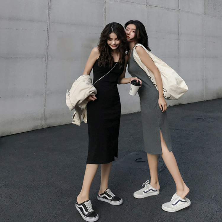 中長款開叉氣質顯瘦內搭連身裙