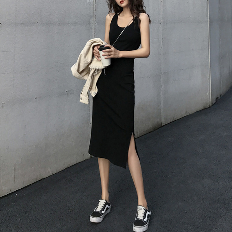 中長款開叉氣質顯瘦內搭連身裙