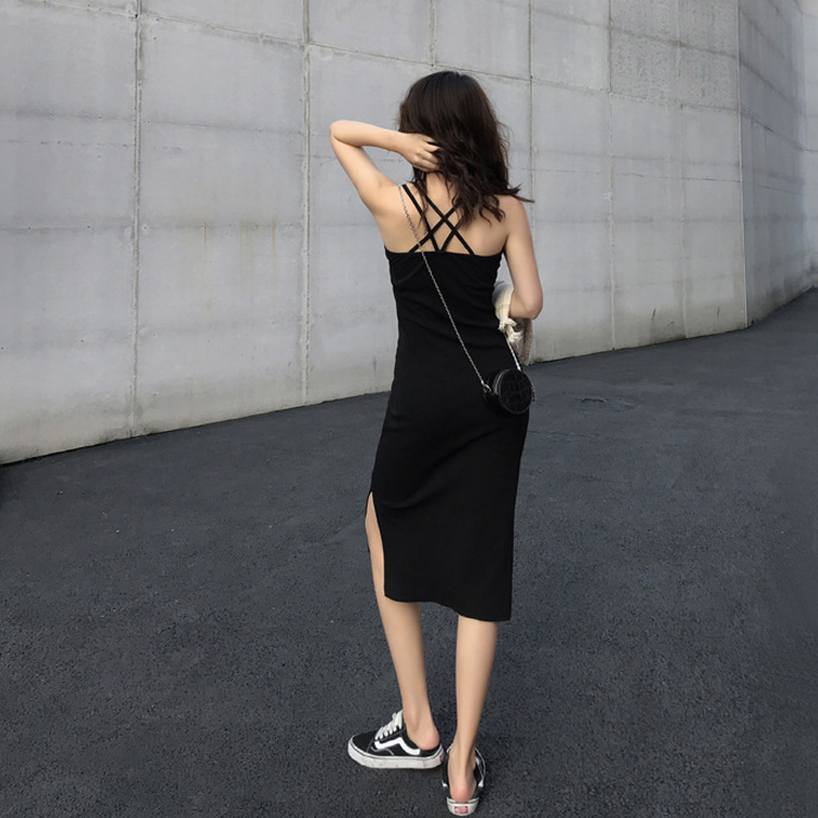 中長款開叉氣質顯瘦內搭連身裙