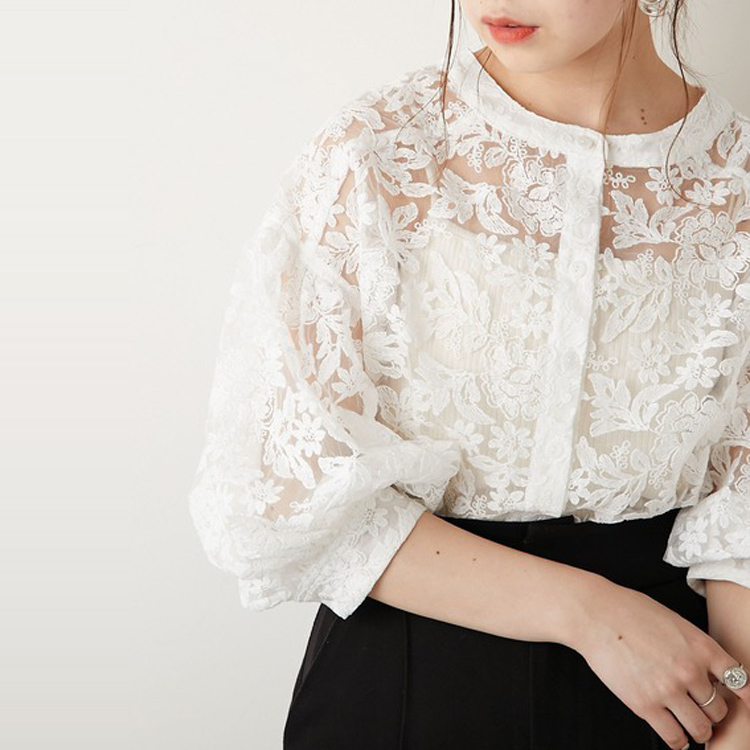 日系蕾絲燈籠袖襯衫上衣
