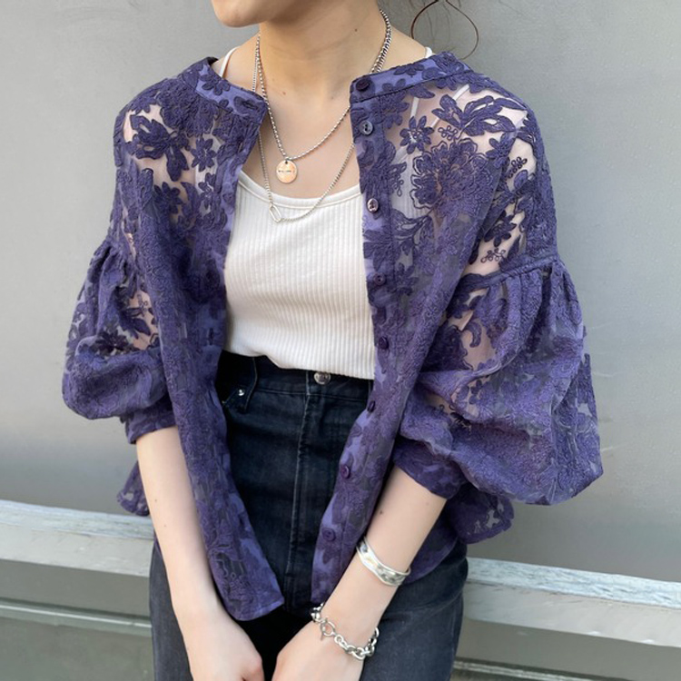 日系蕾絲燈籠袖襯衫上衣