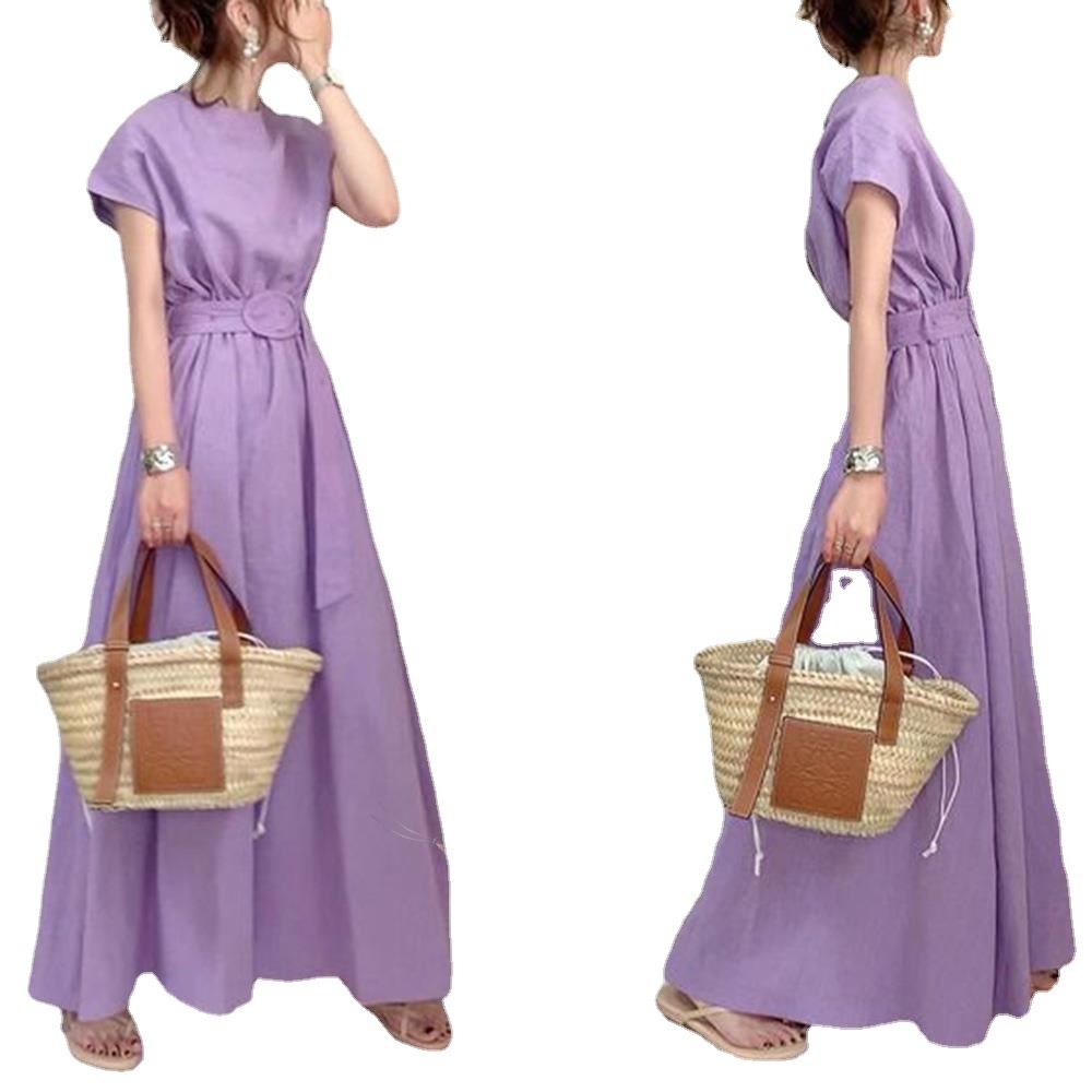 日韓ins收腰文藝連身裙（有腰帶）