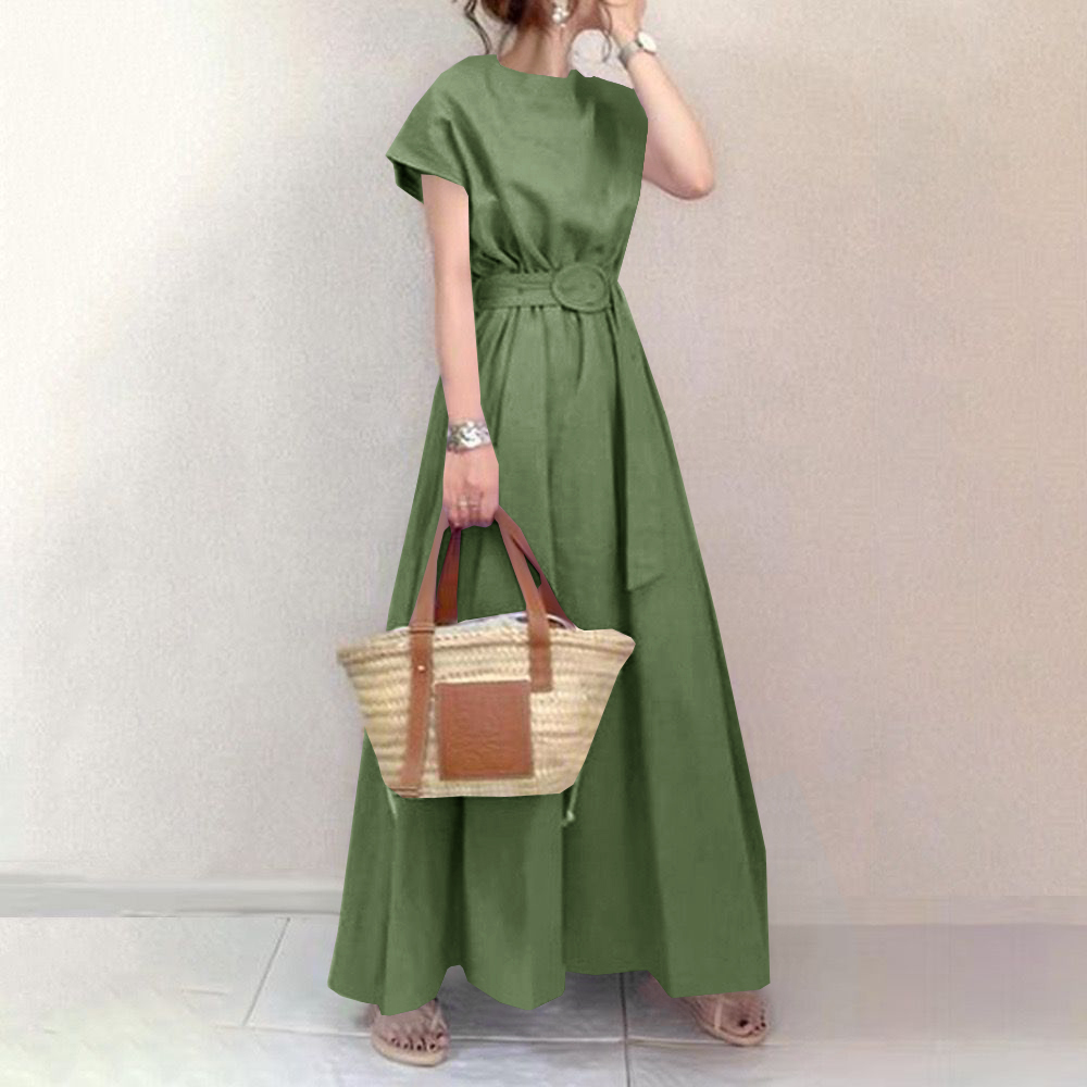 日韓ins收腰文藝連身裙（有腰帶）