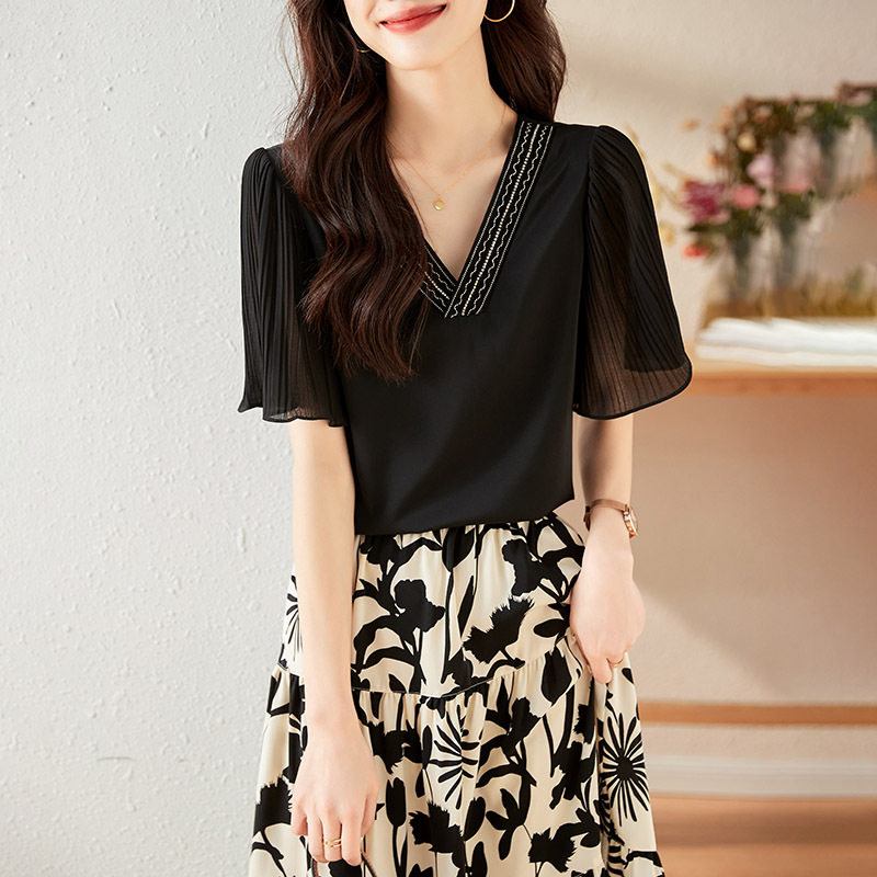 設計感小香風寬鬆洋氣荷葉邊短袖T豉