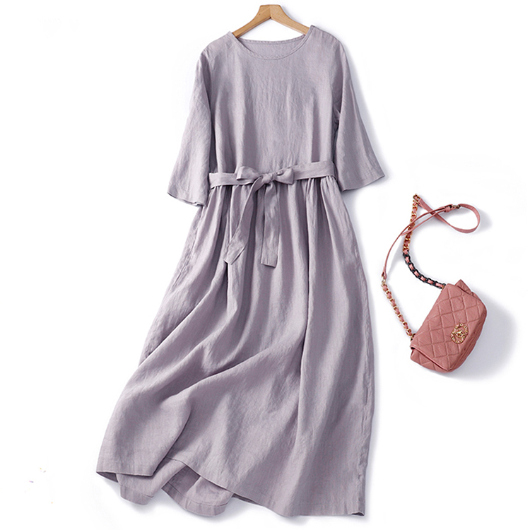 女士腰帶收腰顯瘦大擺長裙