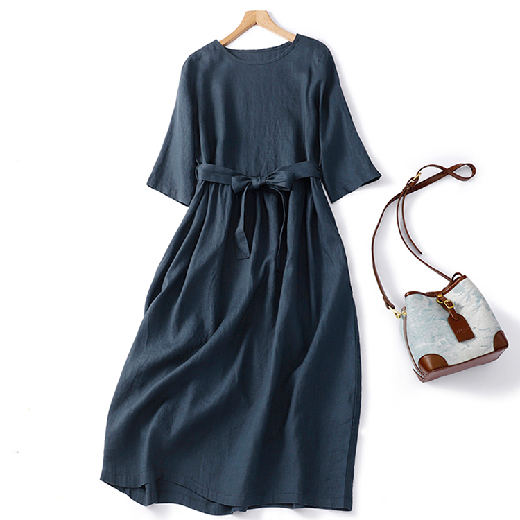 女士腰帶收腰顯瘦大擺長裙