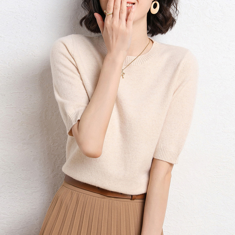 春夏八色圓領半袖針織T恤