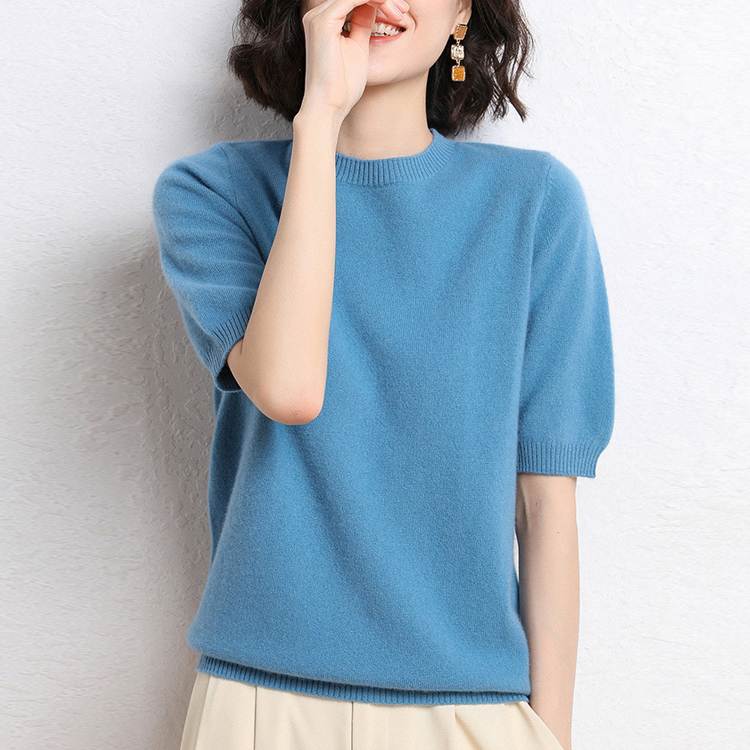 春夏八色圓領半袖針織T恤