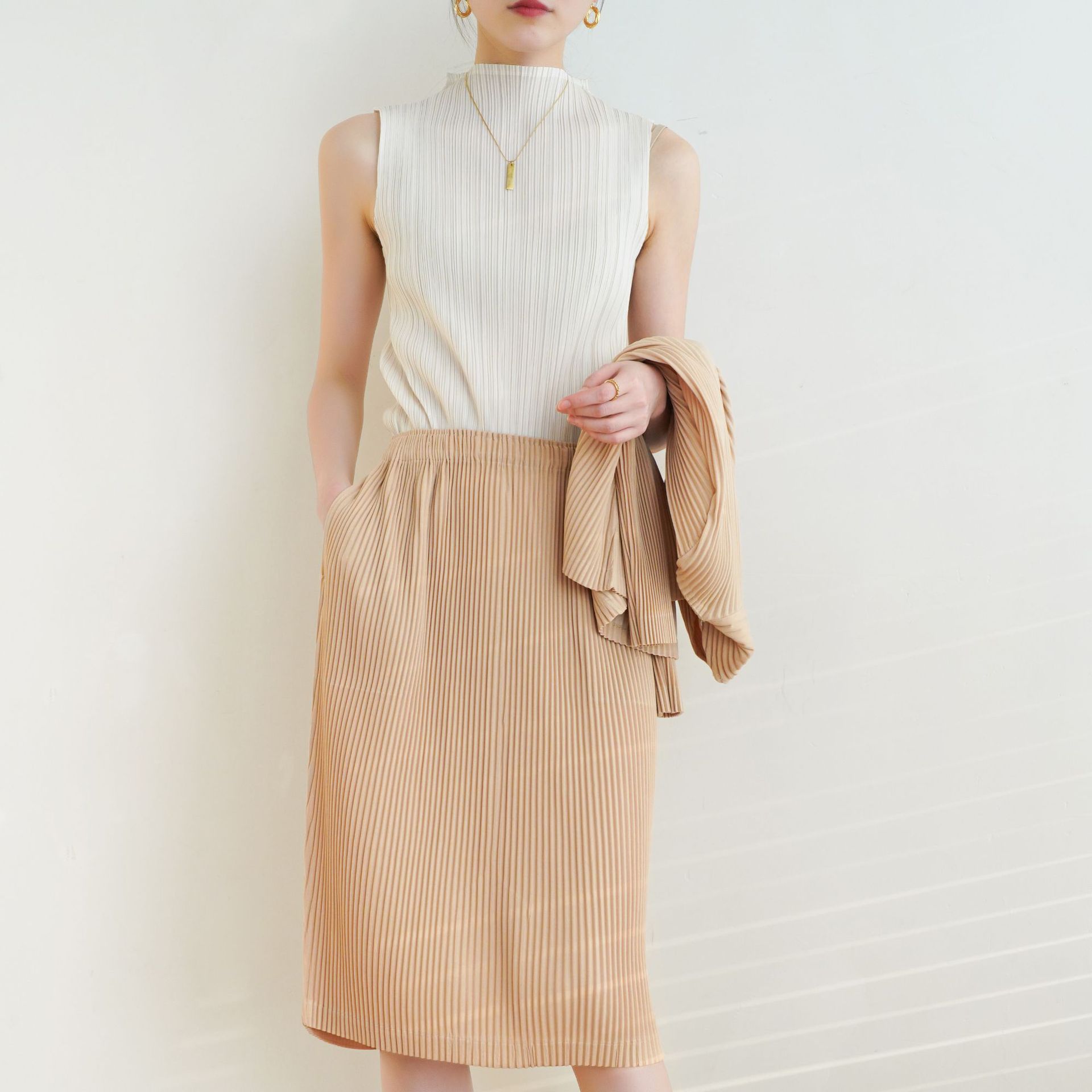 褶皺ins風經典高領無袖復古背心