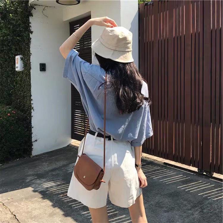 赫本風洋氣通勤襯衣+短褲套裝