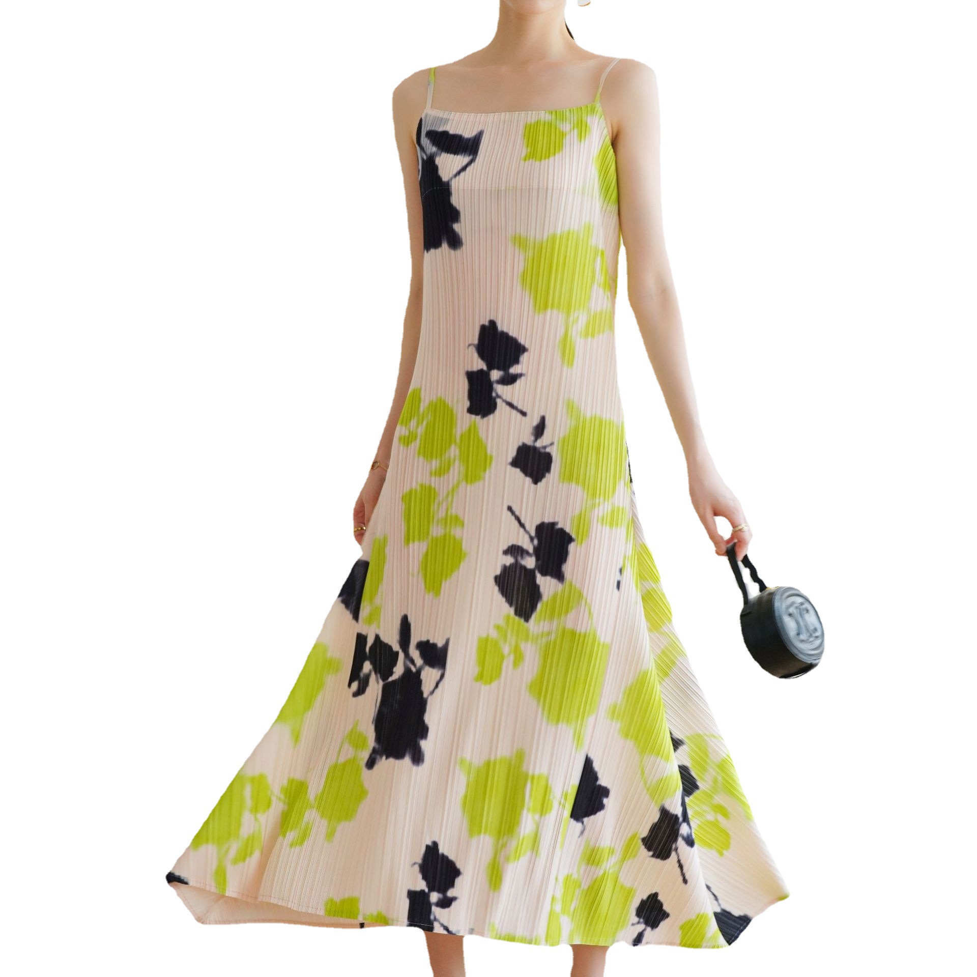 夏季印花褶皺休閒吊帶連衣裙（7色）