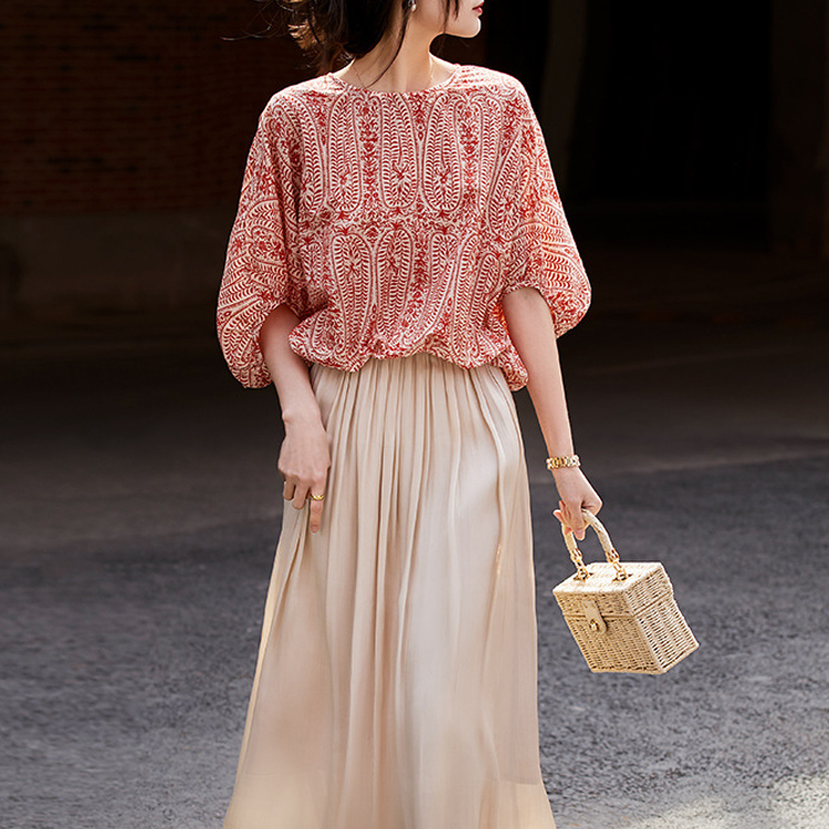 夏季清爽桑蠶絲蝙蝠袖蝴蝶結襯衫