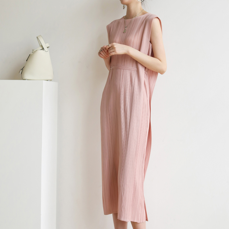 褶皺中長款氣質繫帶連衣裙（7色）