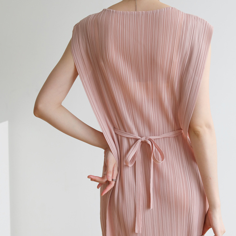 褶皺中長款氣質繫帶連衣裙（7色）