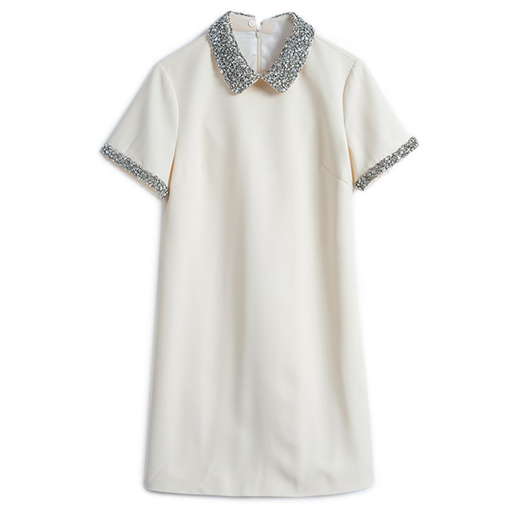 小香風氣質釘珠鑲鑽娃娃領連身裙