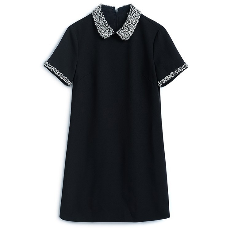 小香風氣質釘珠鑲鑽娃娃領連身裙