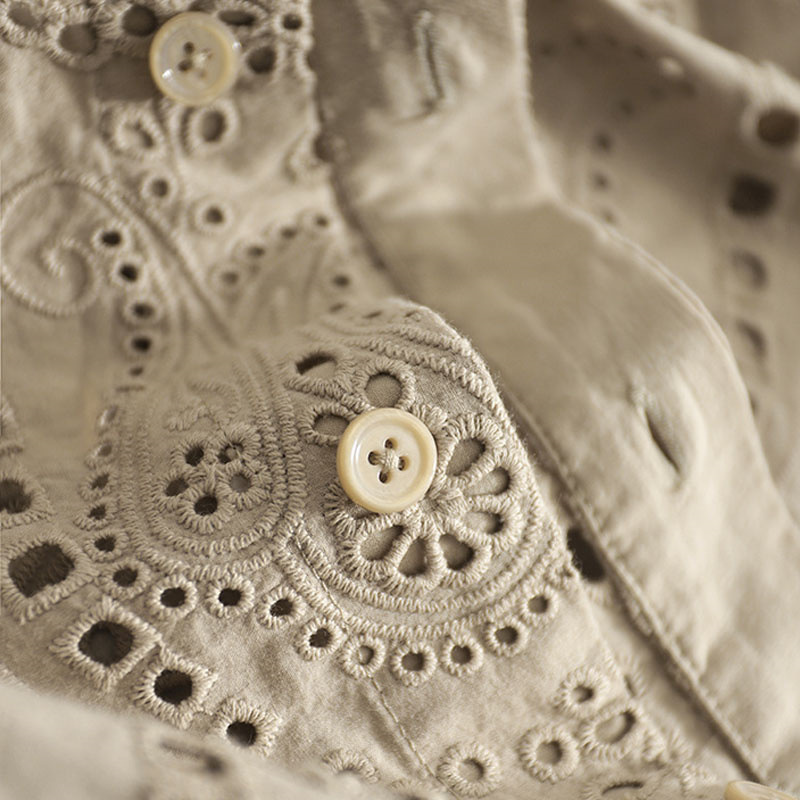 棉鏤空窗格繡花廓形襯衫