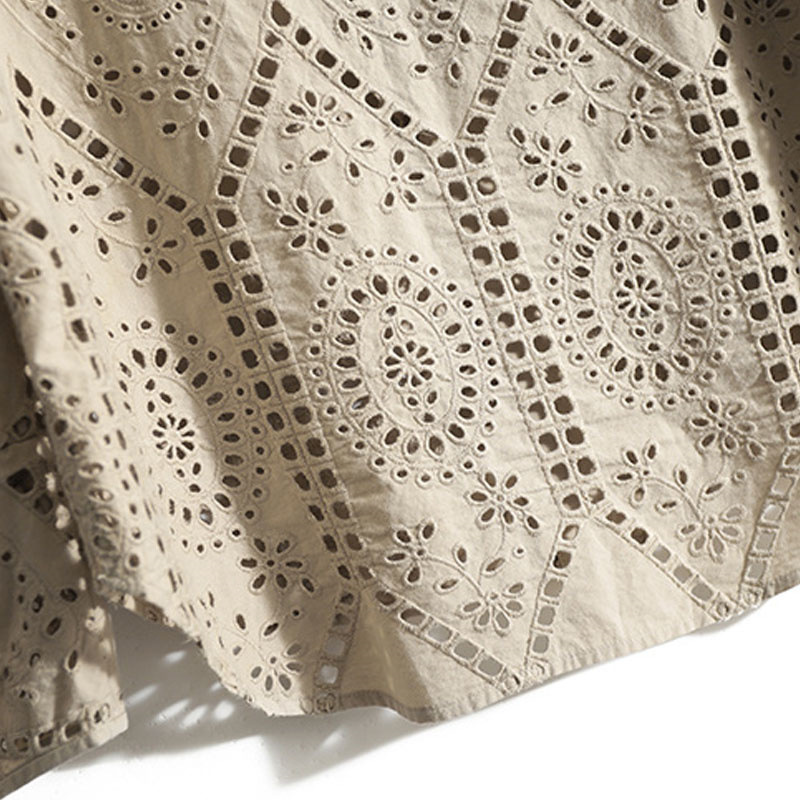 棉鏤空窗格繡花廓形襯衫